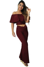 Carregar imagem no visualizador da galeria, Conjunto Cropped Ombro a Ombro e Calça Flare