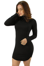 Carregar imagem no visualizador da galeria, Vestido Manga Longa Fenda Lateral Gola Alta
