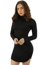 Carregar imagem no visualizador da galeria, Vestido Manga Longa Fenda Lateral Gola Alta