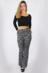 Conjunto Calça Flare Jacguard e Cropped Manga Longa