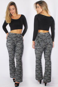 Conjunto Calça Flare Jacguard e Cropped Manga Longa